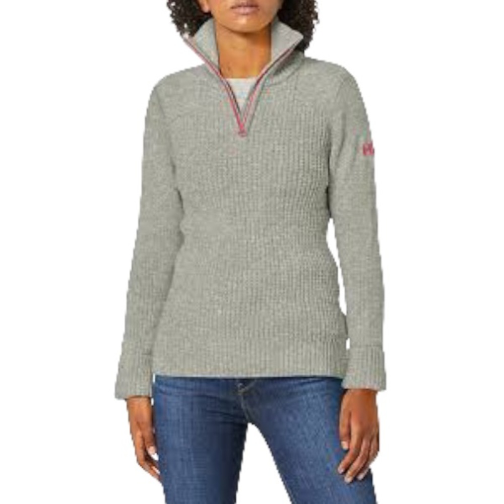 Helly Hansen 100% Lambswool Sweater Pullover 1/4 Zip Large Grey Pink